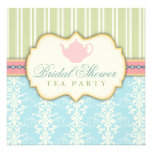 Chic Damask & Stripe Bridal Shower Tea Invitation