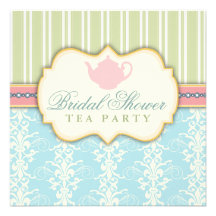 Chic Damask & Stripe Bridal Shower Tea Invitation