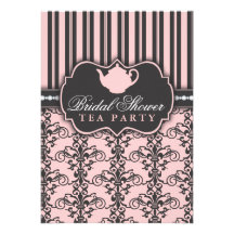 Chic Damask & Stripe Bridal Shower Tea Invitation
