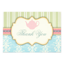 Chic Damask & Stripe Bridal Shower Tea Invitation