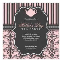 Chic Damask & Stripe Mother's Day Tea Invitation