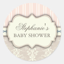Chic Damask Vintage Baby Shower Favor Sticker