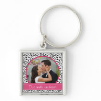 Chic Damask Wedding Photo Template Keychain
