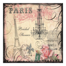 Chic Eiffel Tower & Chandelier Bridal Shower Custom Invitations