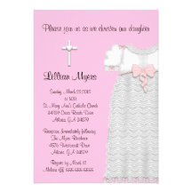 Chic Elegant Cross & Dress Baptism/Christening Custom Invite