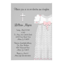 Chic Elegant Cross & Dress Baptism/Christening Custom Announcements