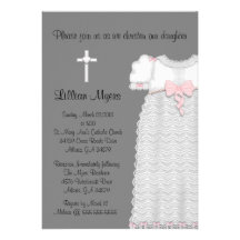 Chic Elegant Cross & Dress Baptism/Christening Personalized Invites