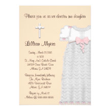 Chic Elegant Cross & Dress Baptism/Christening Announcements