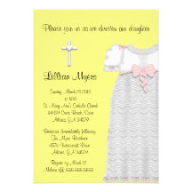 Chic Elegant Cross & Dress Baptism/Christening Announcements