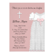 Chic Elegant Cross & Dress Baptism/Christening Cards