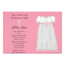 Chic Elegant Cross & Dress Baptism/Christening Custom Invites