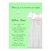 Chic Elegant Cross & Dress Baptism/Christening Announcements