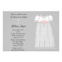 Chic Elegant Cross & Dress Baptism/Christening Personalized Invitation