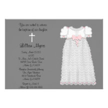 Chic Elegant Cross & Dress Baptism/Christening Personalized Invitation