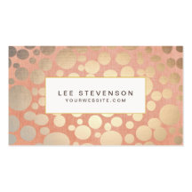 Chic Faux Gold Leaf Circles Pink Linen Look Business Cards
