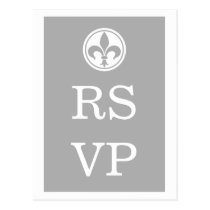 Chic Fleur De Lis RSVP Postcard, Grey postcards