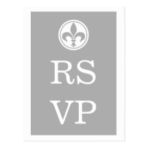 Chic Fleur De Lis RSVP Postcard, Grey