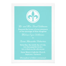 Chic Fleur De Lis Wedding Invite, Aqua