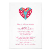 Chic Floral Hearts Bridal Shower Invitations