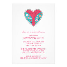 Chic Floral Hearts Bridal Shower Invitations