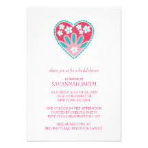 Chic Floral Hearts Bridal Shower Invitations