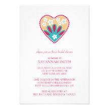 Chic Floral Hearts Bridal Shower Invitations