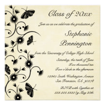 Chic floral swirls graduation party announcement