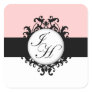 Chic French Black Monograms Damask Labels Stickers