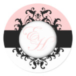 Chic French Monograms Damask Pink Labels Stickers