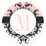 Chic French Wedding Monogram M Damask Pink Label Stickers