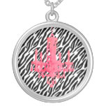 Chic Girly Pink Chandelir Zebra print Necklace