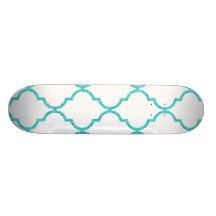 Chic Girly  Teal Quatrefoil  Glitter Print Skateboards