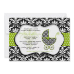 Chic Green Polka Dot Damask Baby Shower Invite