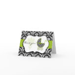 Chic Green Polka Dot Damask Baby Shower Thank You