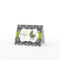 Chic Green Polka Dot Damask Baby Shower Thank You