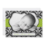Chic Green Polka Dot Damask Birth Announcement
