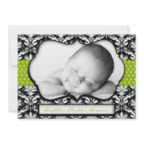 Chic Green Polka Dot Damask Birth Announcement