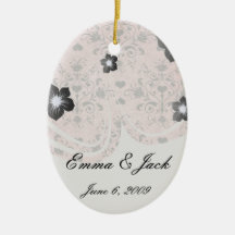 chic grey heart swirl damask on grunge pink ornament