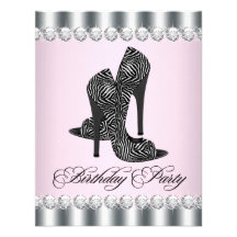Chic High Heel Shoes Pink Zebra Birthday Party Custom Invitations