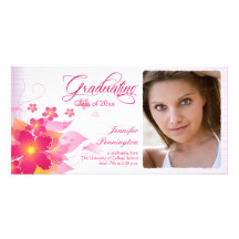 Chic hot pink floral photo graduation announcement picture card