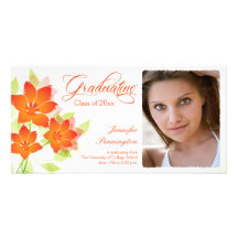 Chic orange floral photo graduation announcement photo card template