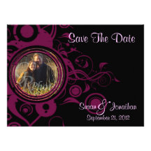 Chic Pink and Black Photo Save the Date Card Invite