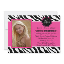 Chic Pink and Black Zebra Print Photo Invite