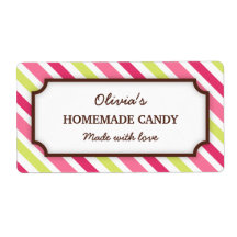 Chic pink and lime green stripes canning jar label