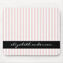 Chic Pink and White Stripes Mouse Pads