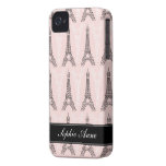 Chic Pink Eiffel Tower Pattern Personalized iPhone 4 Case-Mate Cases
