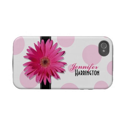 Chic Pink Gerbera Daisy Polka Dot iPhone 4 Case by wasootch