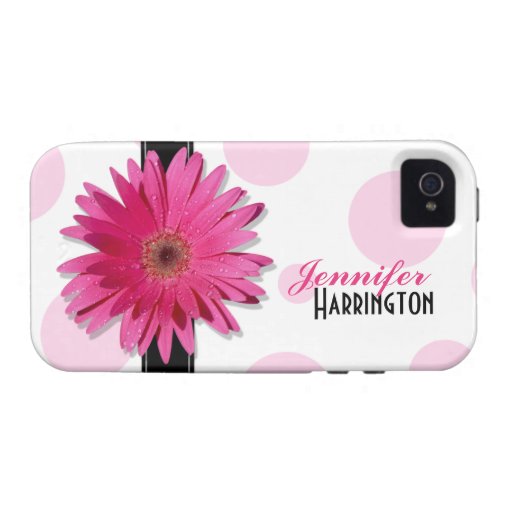 Chic Pink Gerbera Daisy Polka Dot iPhone 4 Case