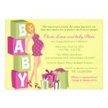 Chic Pink Green Polka Dot Modern Mom Baby Shower Personalized Invitations