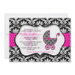 Chic Pink Polka Dot Damask Baby Shower Invite